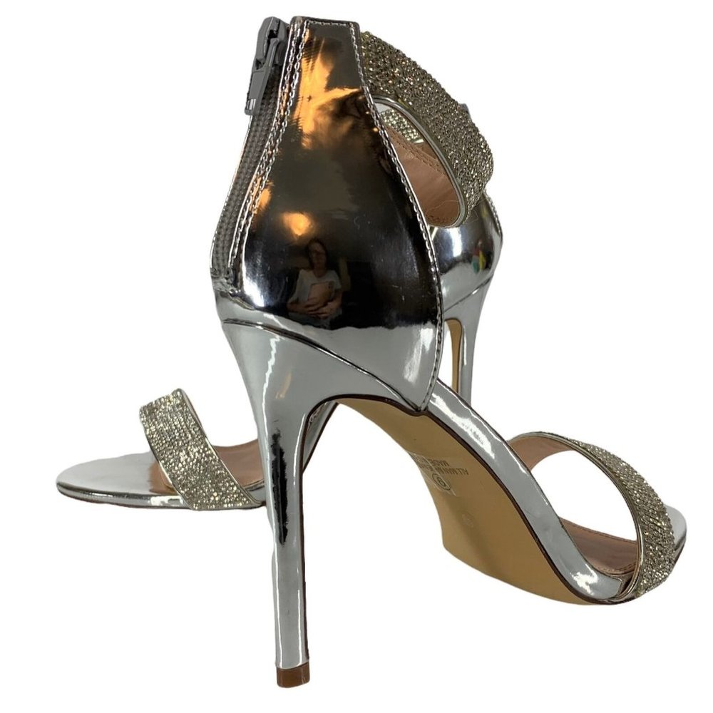 Olivia Jaymes KELLY Silver Rhinestone Ankle Strap Evening Heels Size 9
